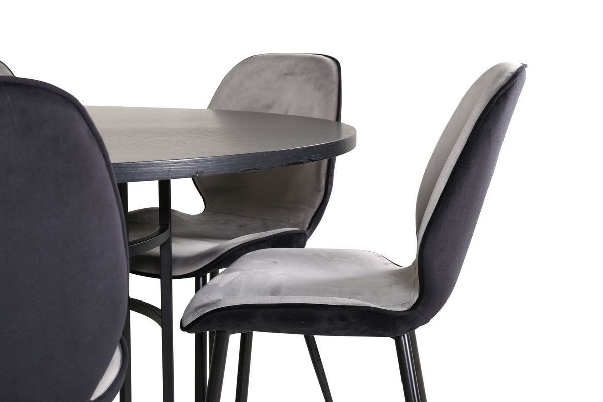 Venture Design Copenhagen & Emma Runda Matbord ⌀140 Svart + Matstolar 2-pack Grå