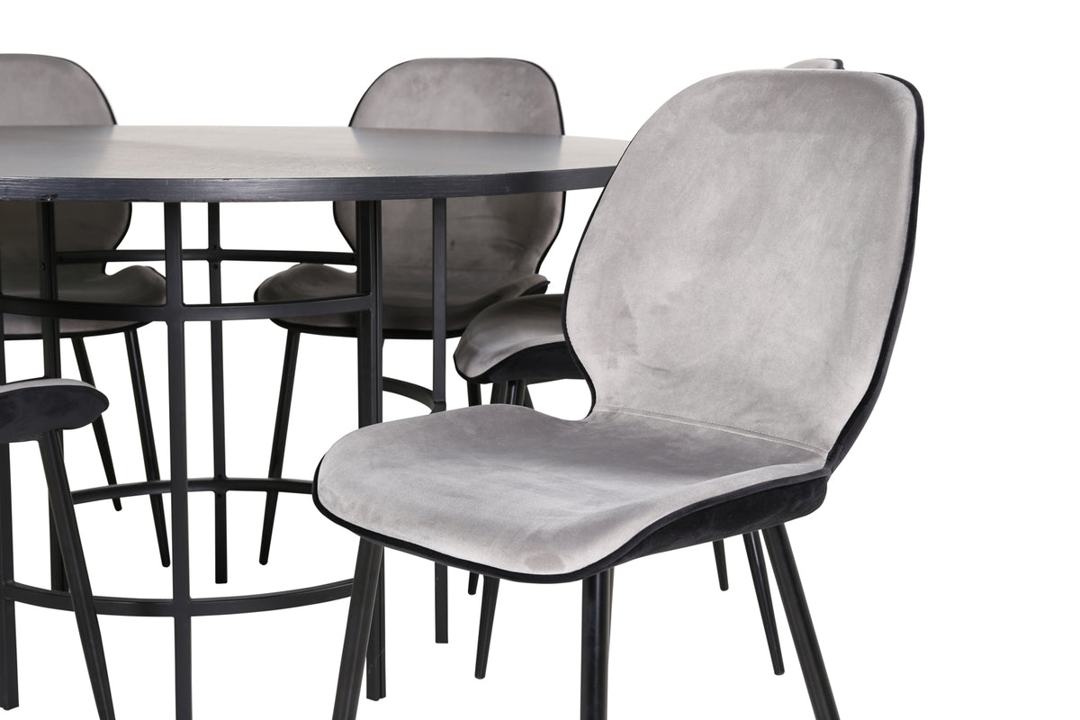 Venture Design Copenhagen & Emma Runda Matbord ⌀140 Svart + Matstolar 2-pack Grå