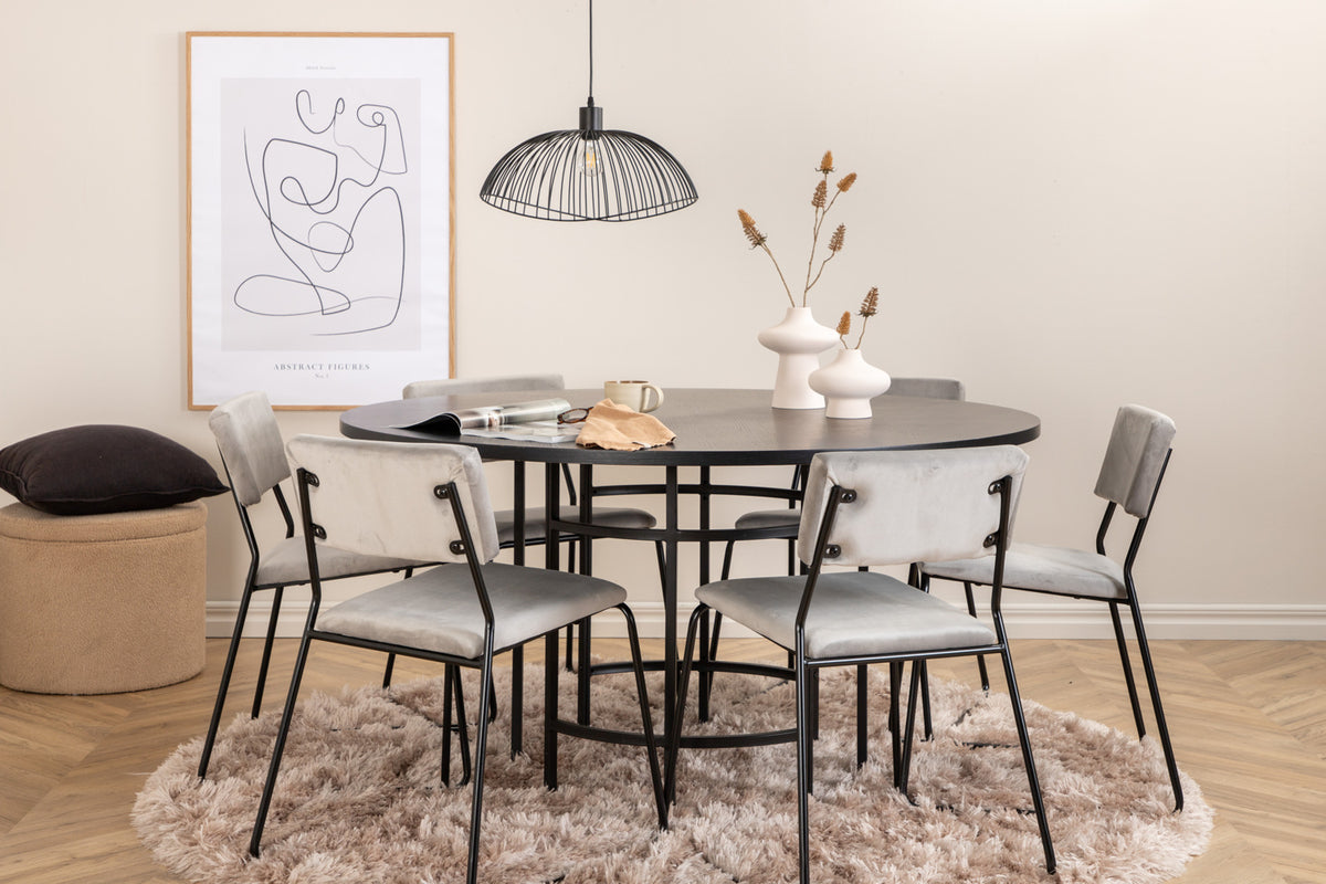 Venture Design Copenhagen & Kenth Runda Matbord ⌀140 Svart + Matstolar 2-pack Grå