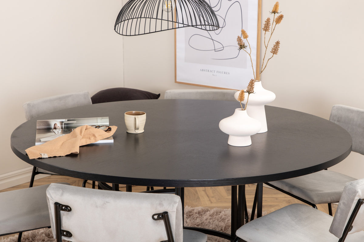 Venture Design Copenhagen & Kenth Runda Matbord ⌀140 Svart + Matstolar 2-pack Grå