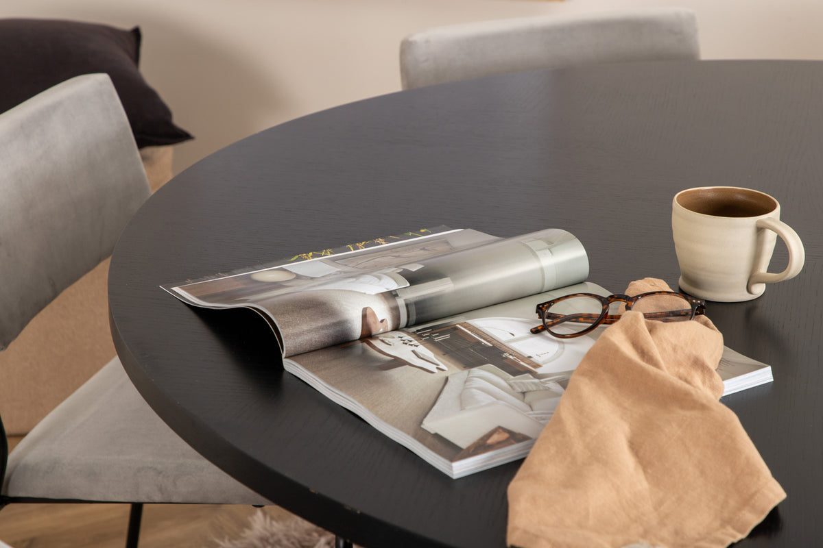 Venture Design Copenhagen & Kenth Runda Matbord ⌀140 Svart + Matstolar 2-pack Grå