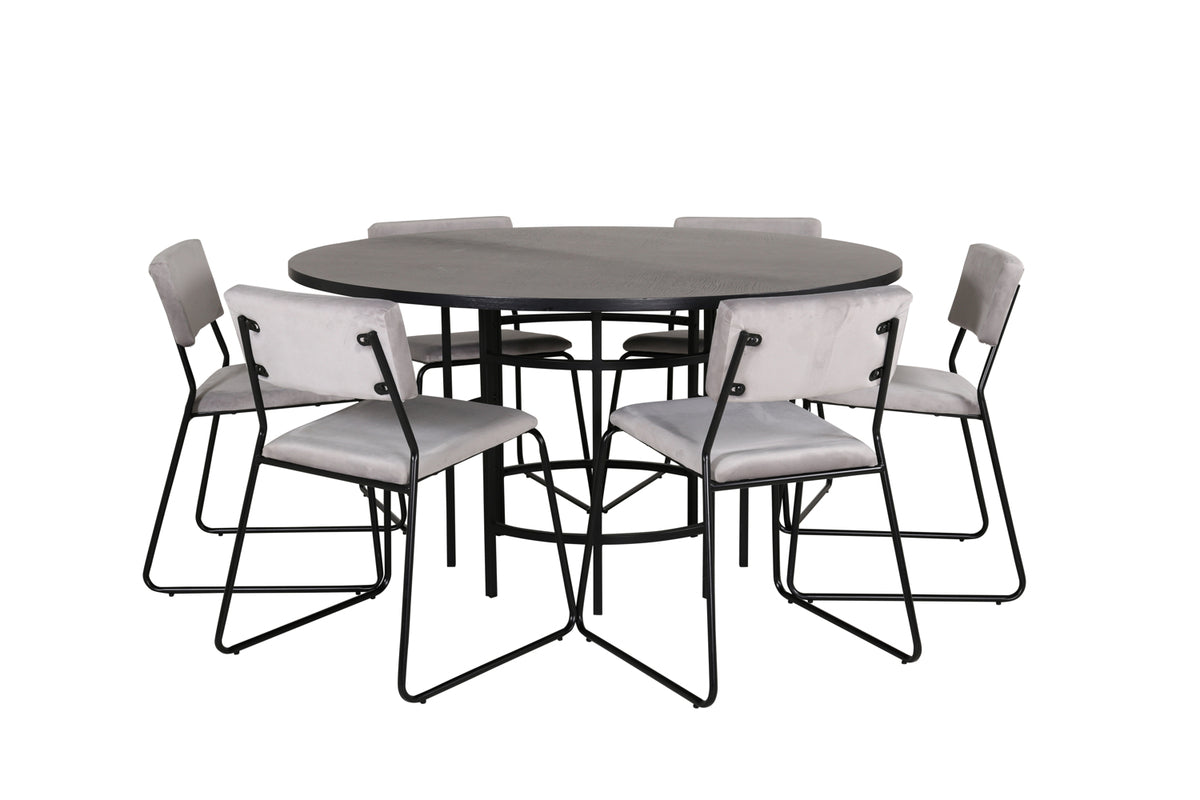 Venture Design Copenhagen & Kenth Runda Matbord ⌀140 Svart + Matstolar 2-pack Grå