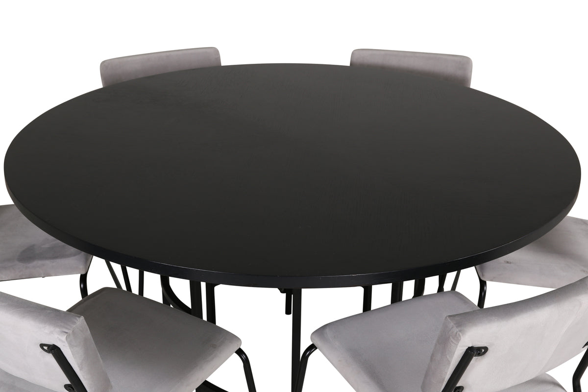 Venture Design Copenhagen & Kenth Runda Matbord ⌀140 Svart + Matstolar 2-pack Grå
