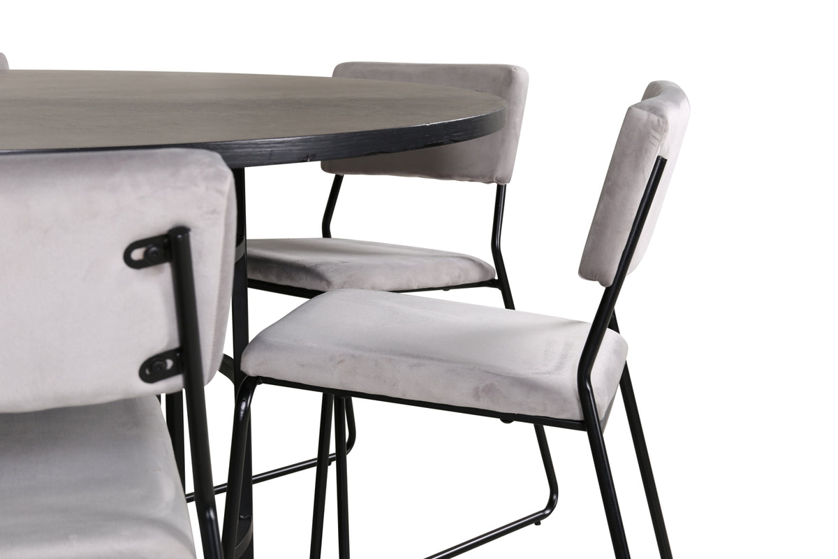 Venture Design Copenhagen & Kenth Runda Matbord ⌀140 Svart + Matstolar 2-pack Grå
