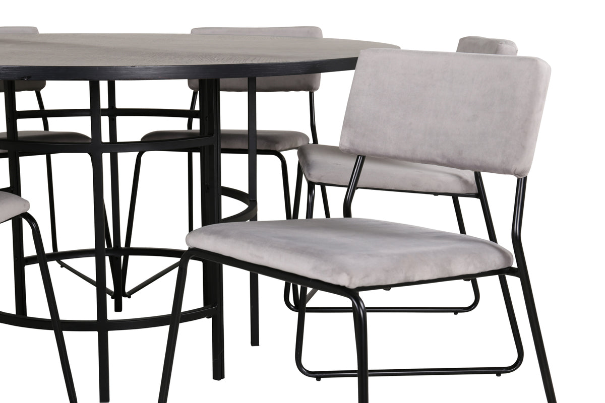 Venture Design Copenhagen & Kenth Runda Matbord ⌀140 Svart + Matstolar 2-pack Grå