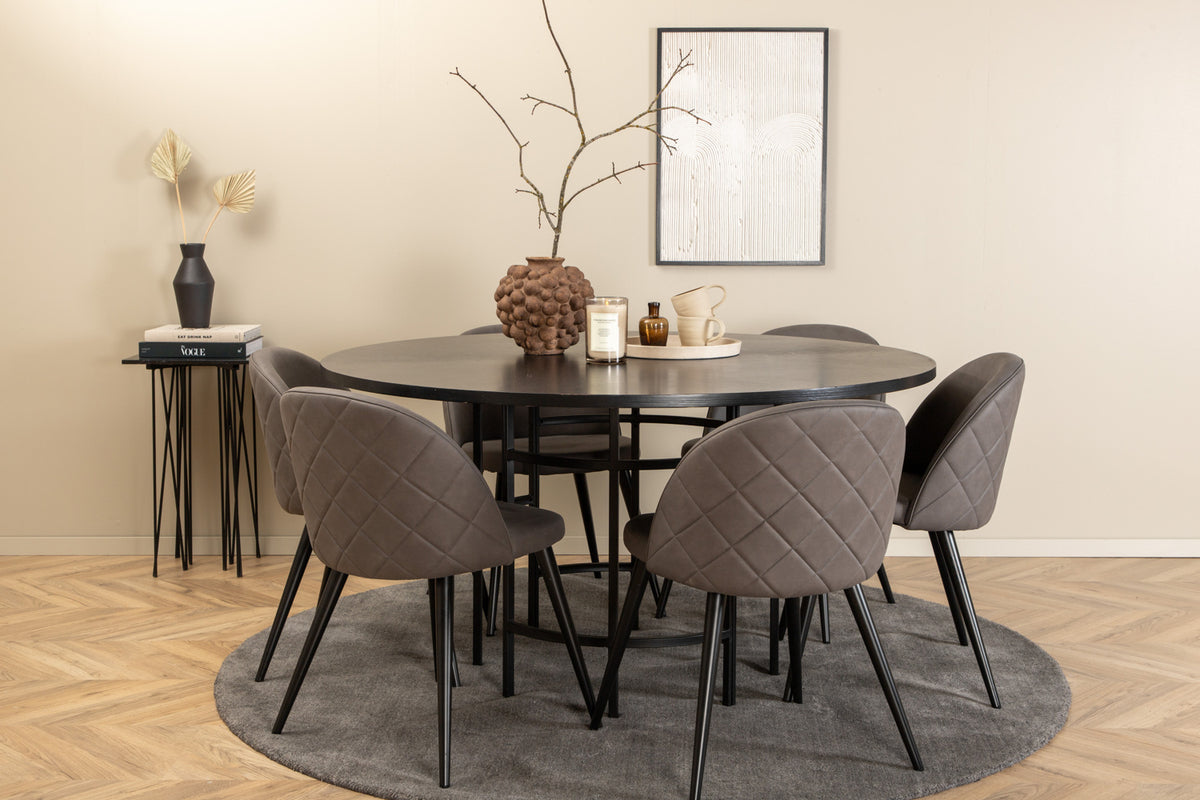 Venture Design Copenhagen & Velvet Runda Matbord ⌀140 Svart + Matstolar 2-pack Grå
