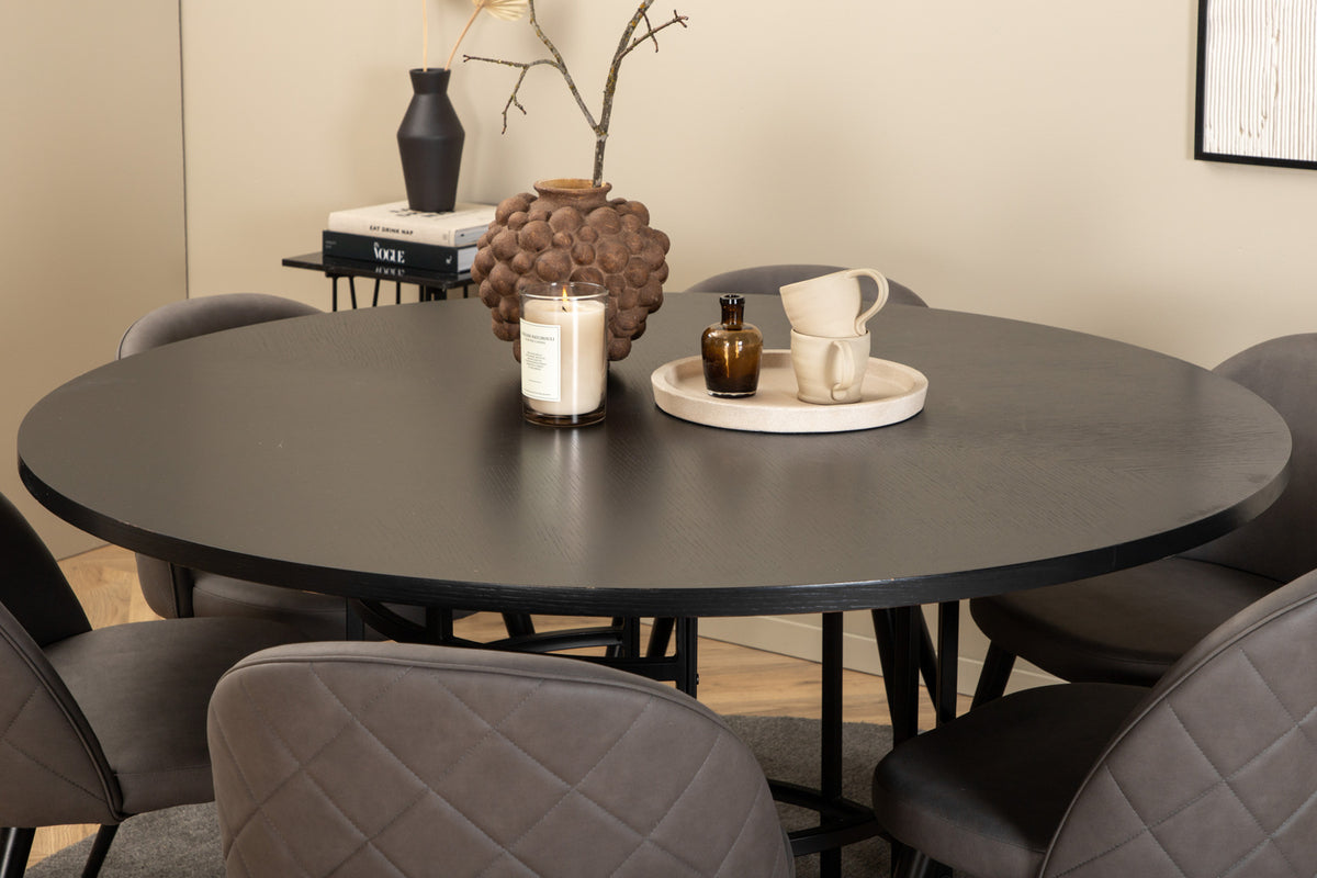 Venture Design Copenhagen & Velvet Runda Matbord ⌀140 Svart + Matstolar 2-pack Grå