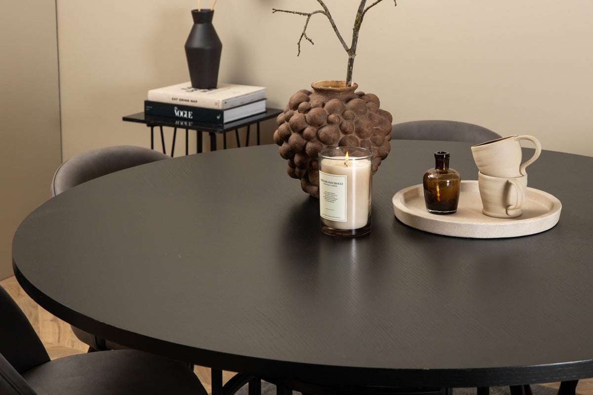 Venture Design Copenhagen & Velvet Runda Matbord ⌀140 Svart + Matstolar 2-pack Grå