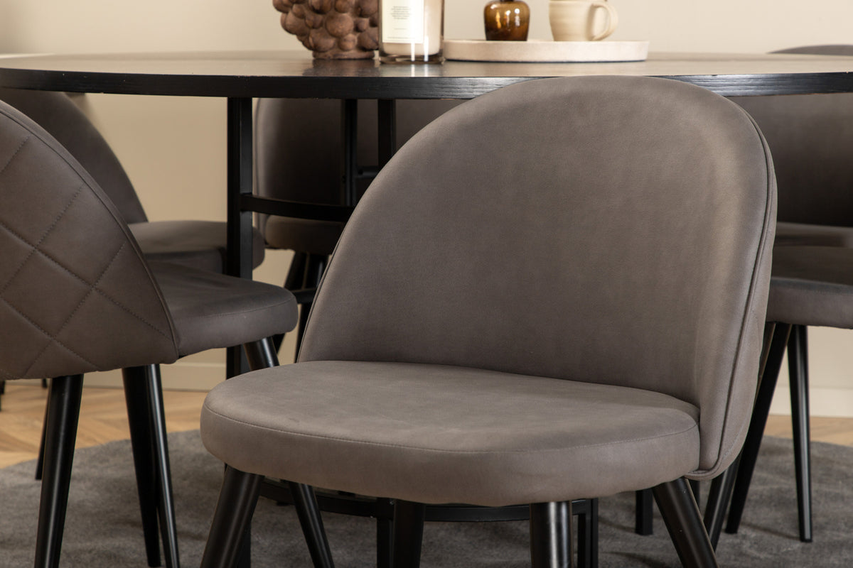 Venture Design Copenhagen & Velvet Runda Matbord ⌀140 Svart + Matstolar 2-pack Grå