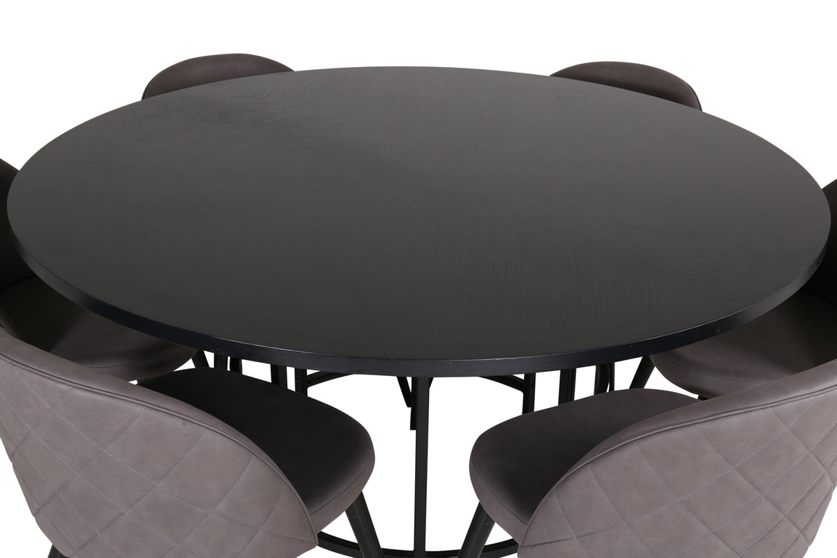 Venture Design Copenhagen & Velvet Runda Matbord ⌀140 Svart + Matstolar 2-pack Grå