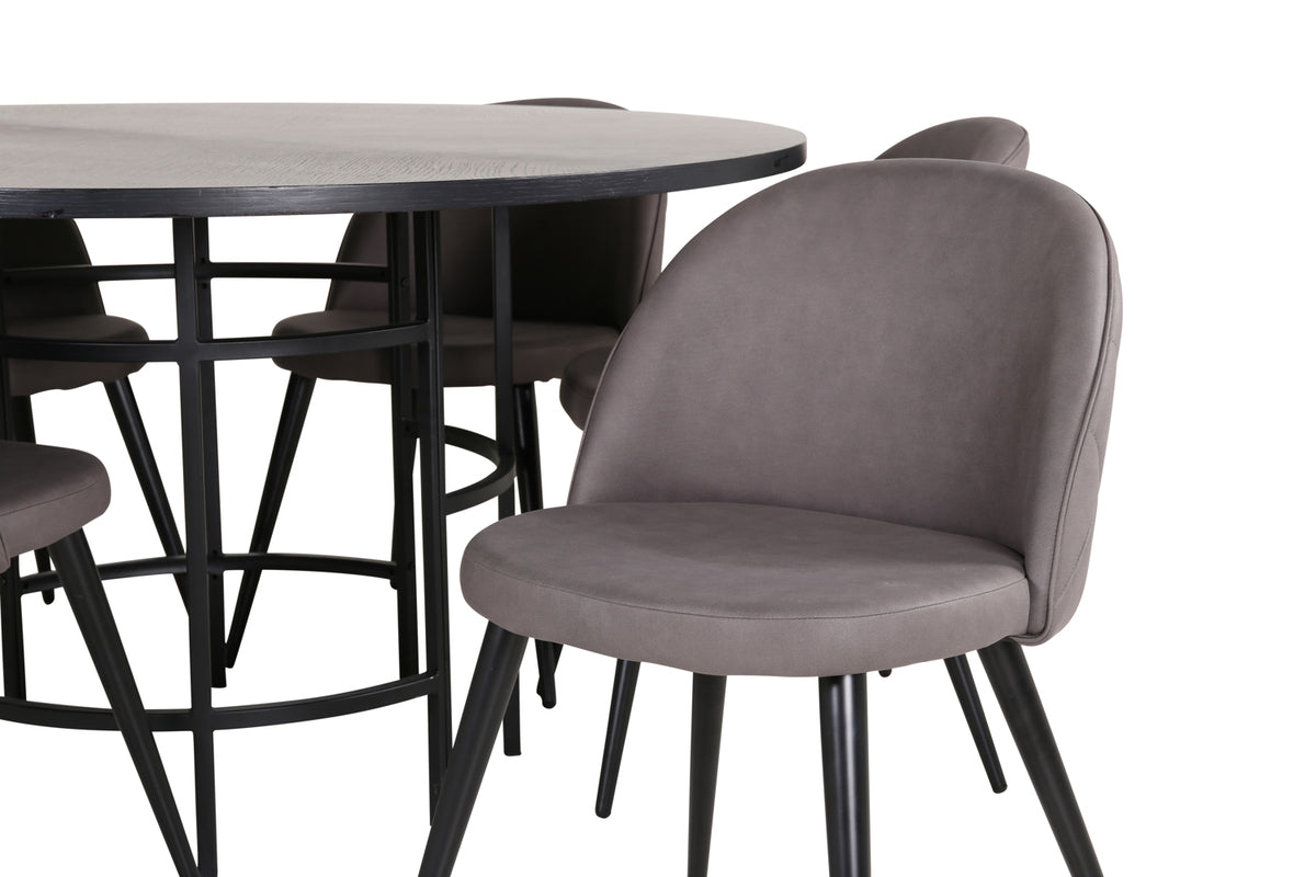 Venture Design Copenhagen & Velvet Runda Matbord ⌀140 Svart + Matstolar 2-pack Grå