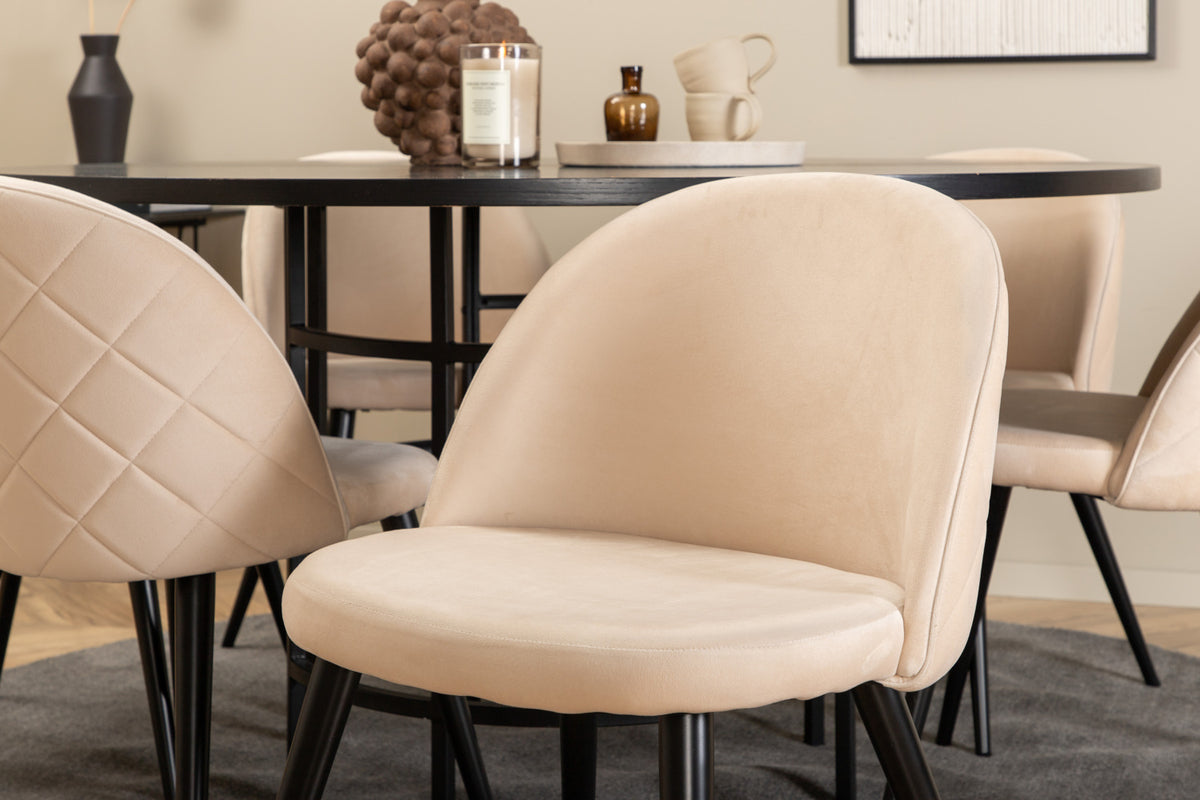 Venture Design Copenhagen & Velvet Runda Matbord ⌀140 Svart + Matstolar 2-pack Beige