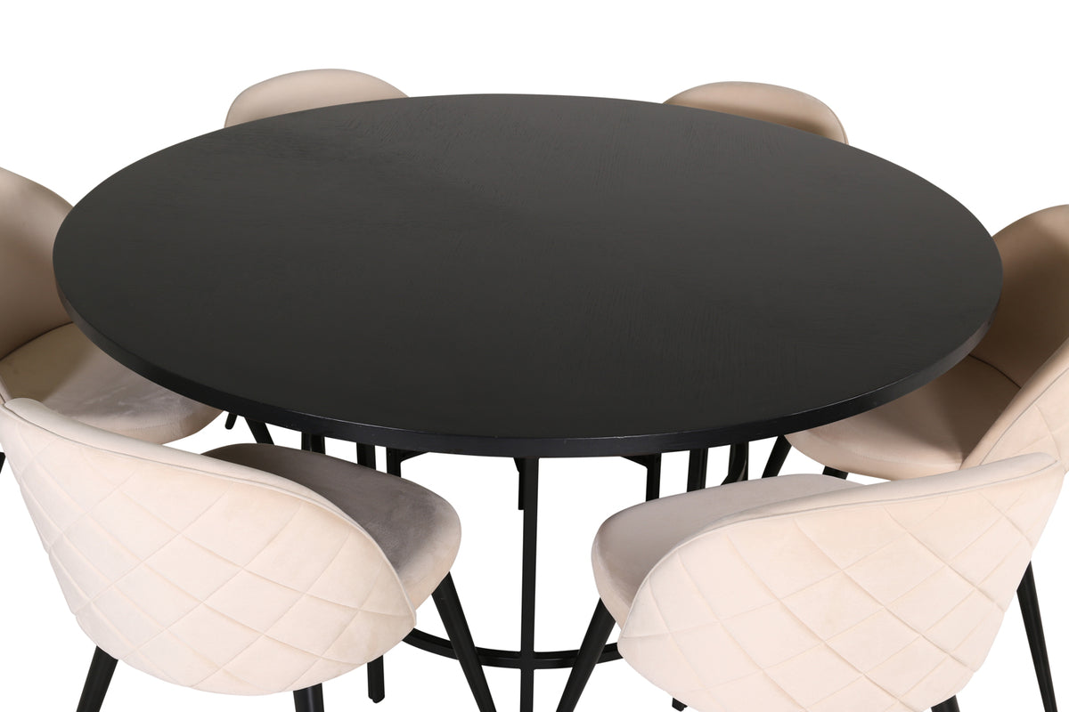 Venture Design Copenhagen & Velvet Runda Matbord ⌀140 Svart + Matstolar 2-pack Beige