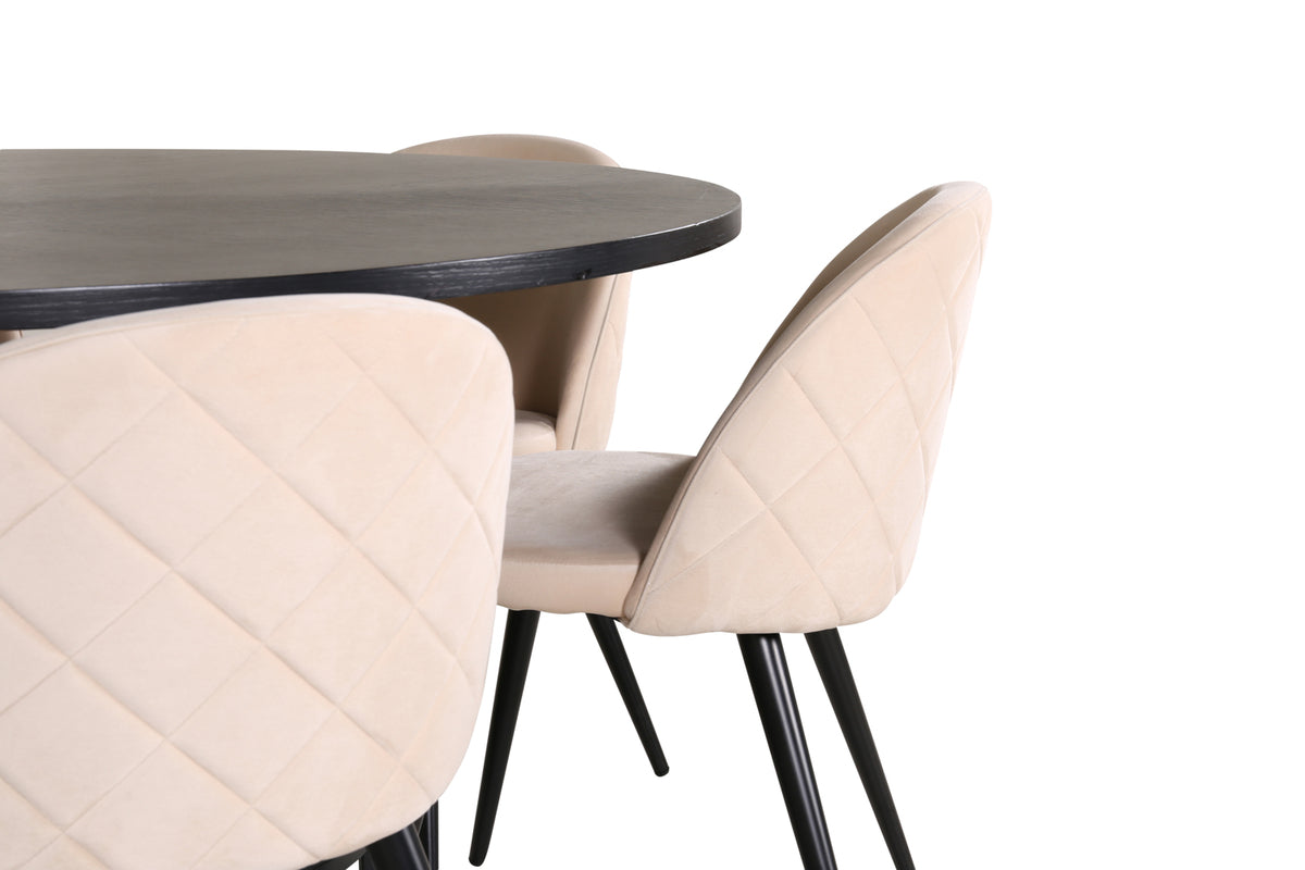 Venture Design Copenhagen & Velvet Runda Matbord ⌀140 Svart + Matstolar 2-pack Beige