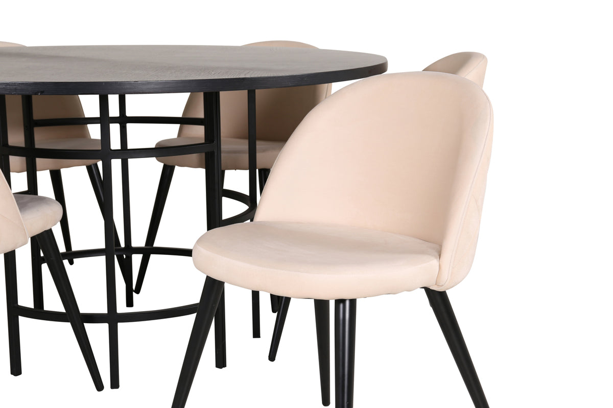 Venture Design Copenhagen & Velvet Runda Matbord ⌀140 Svart + Matstolar 2-pack Beige