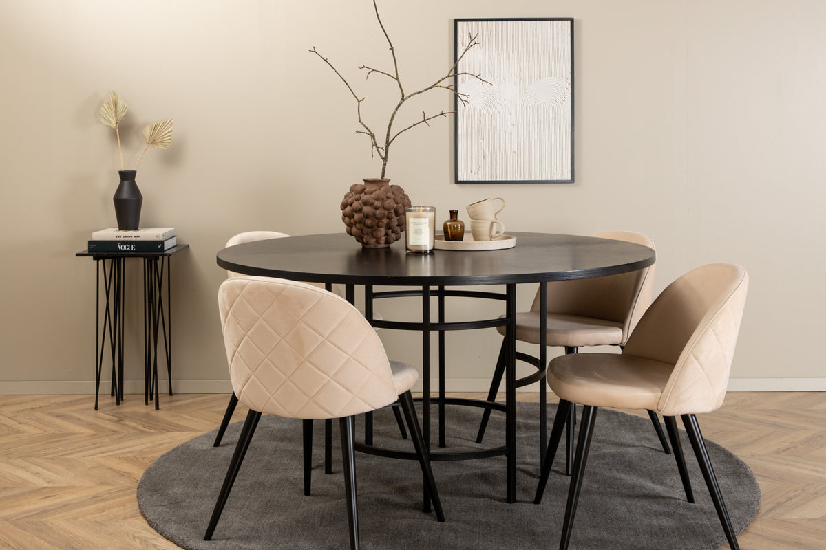 Venture Design Copenhagen & Velvet Matbord ⌀140 + Matstolar Beige
