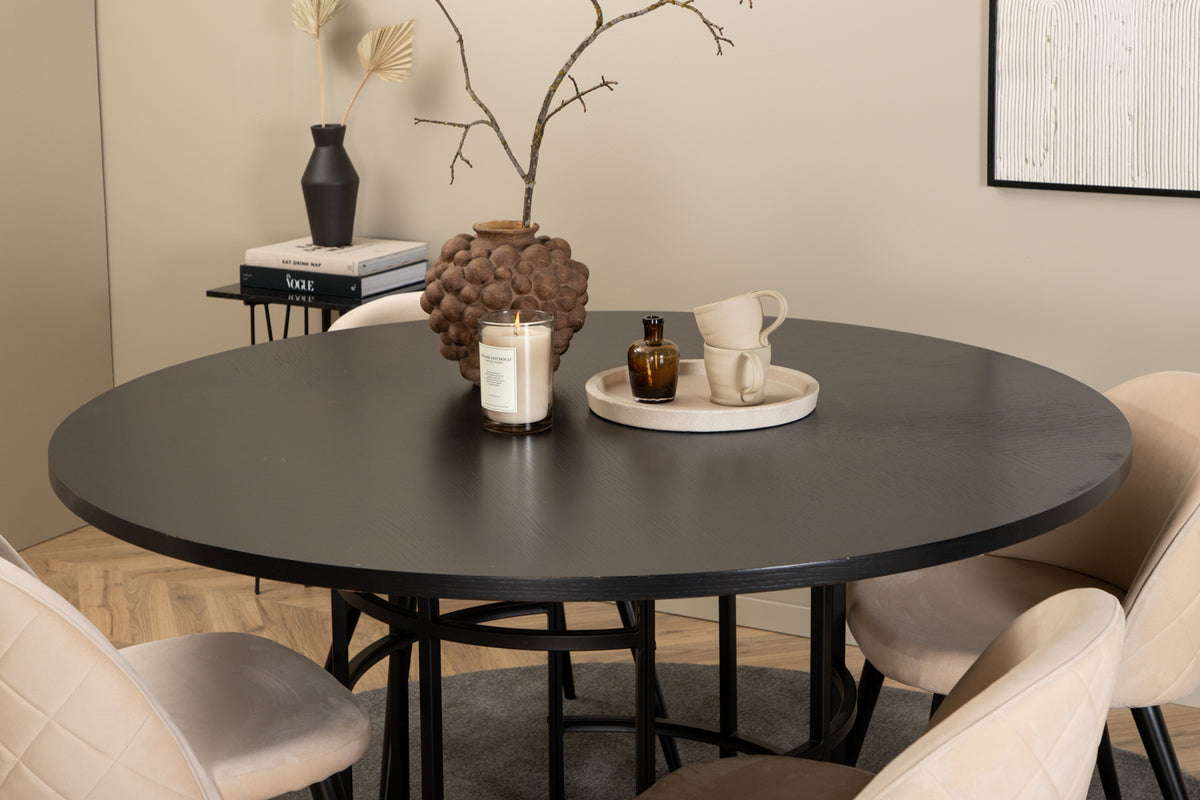 Venture Design Copenhagen & Velvet Matbord ⌀140 + Matstolar Beige