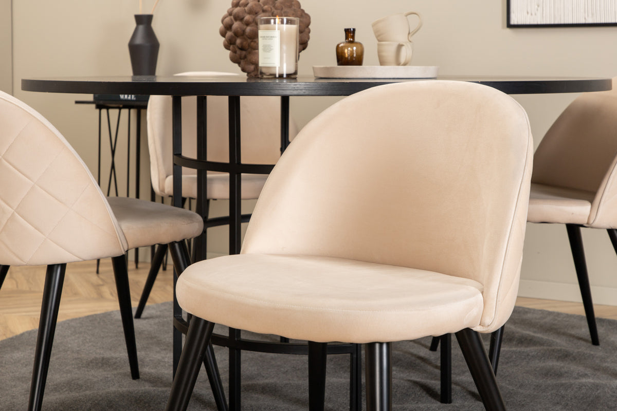 Venture Design Copenhagen & Velvet Matbord ⌀140 + Matstolar Beige
