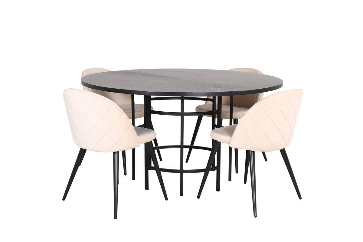 Venture Design Copenhagen & Velvet Matbord ⌀140 + Matstolar Beige