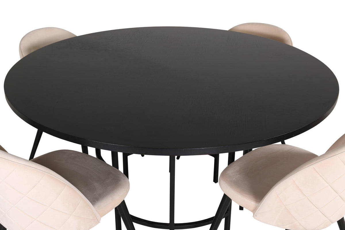 Venture Design Copenhagen & Velvet Matbord ⌀140 + Matstolar Beige