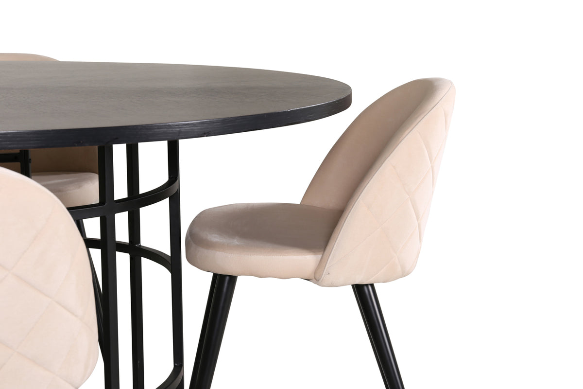 Venture Design Copenhagen & Velvet Matbord ⌀140 + Matstolar Beige