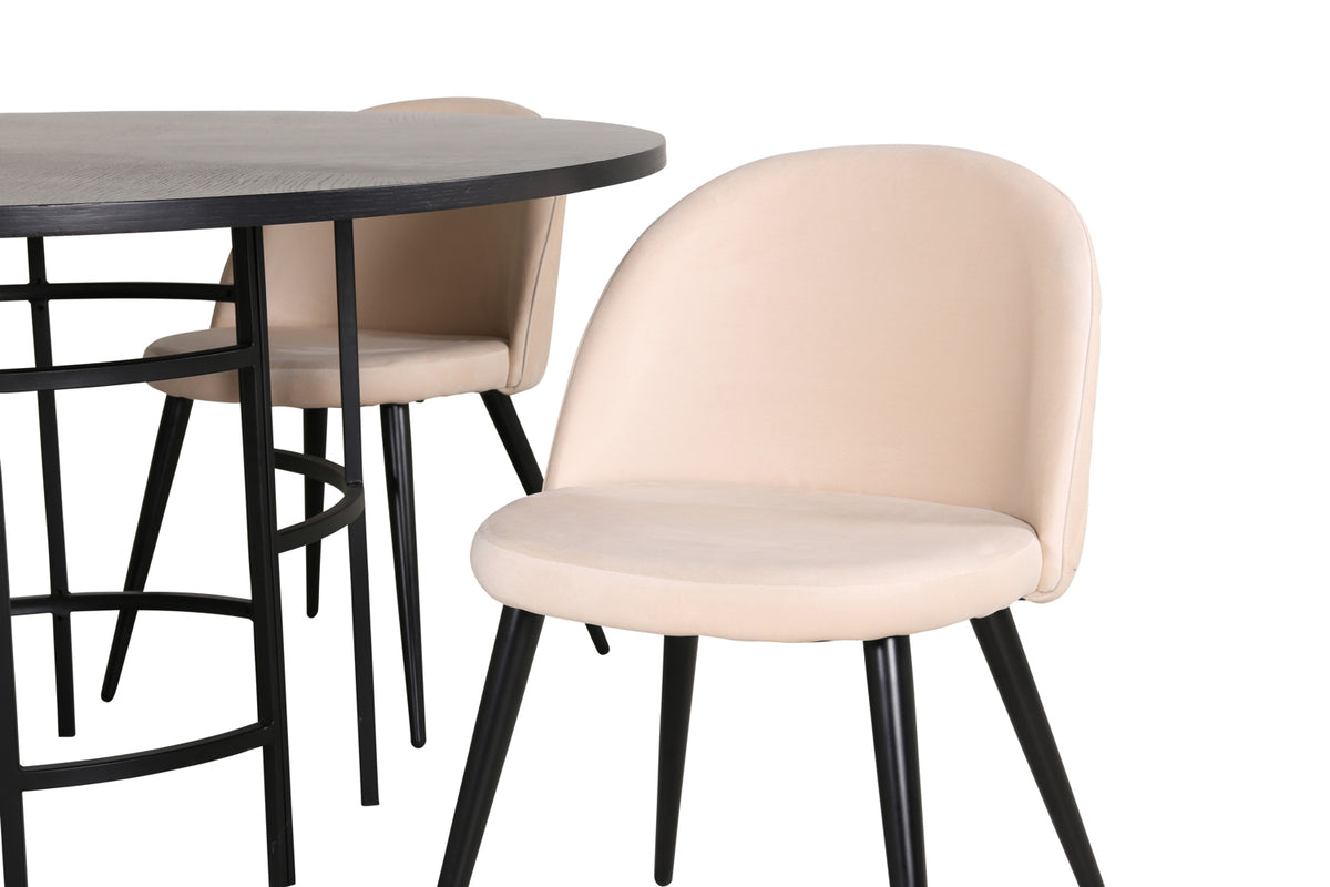 Venture Design Copenhagen & Velvet Matbord ⌀140 + Matstolar Beige
