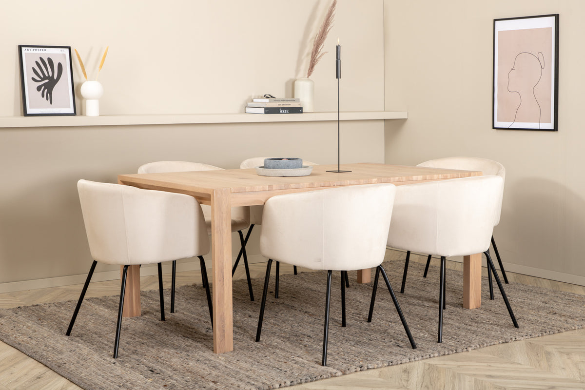 Venture Design Slider & Berit Rektangulära Matbord 170 x 95 Vitputsad + Matstolar Beige