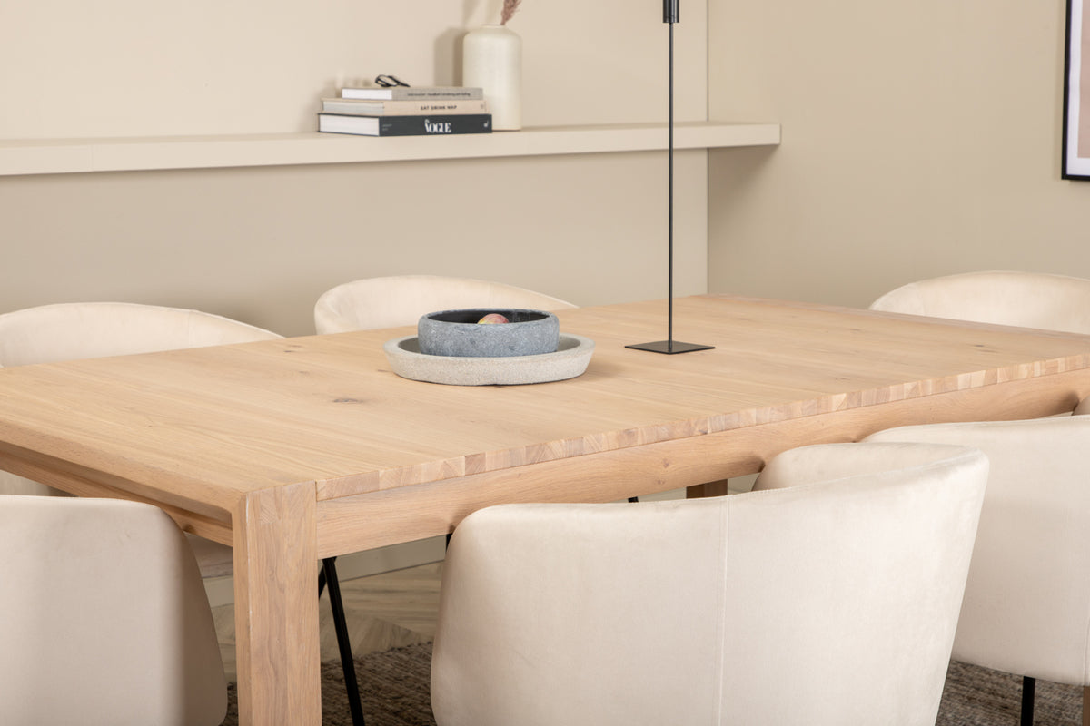 Venture Design Slider & Berit Rektangulära Matbord 170 x 95 Vitputsad + Matstolar Beige