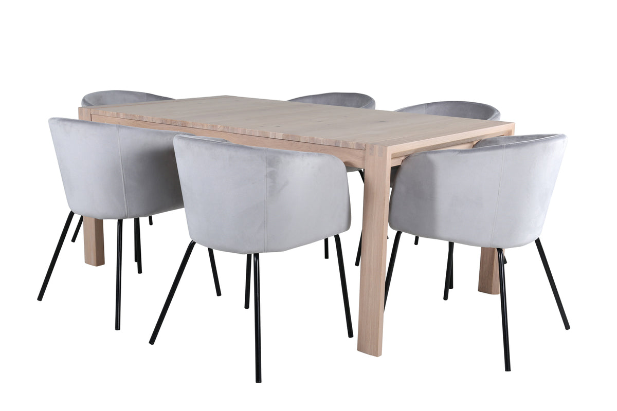 Venture Design Slider & Berit Rektangulära Matbord 170 x 95 Vitputsad + Matstolar Grå