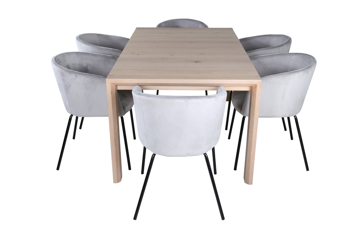 Venture Design Slider & Berit Rektangulära Matbord 170 x 95 Vitputsad + Matstolar Grå