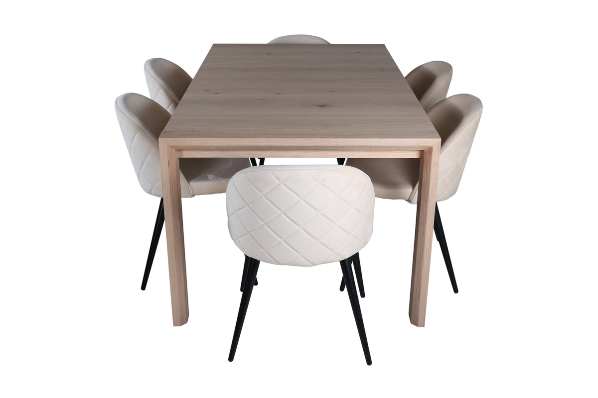 Venture Design Slider & Velvet Matbord 250*95*75 + Matstolar Beige