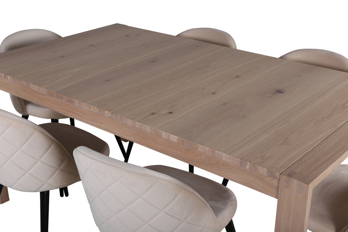 Venture Design Slider & Velvet Matbord 250*95*75 + Matstolar Beige