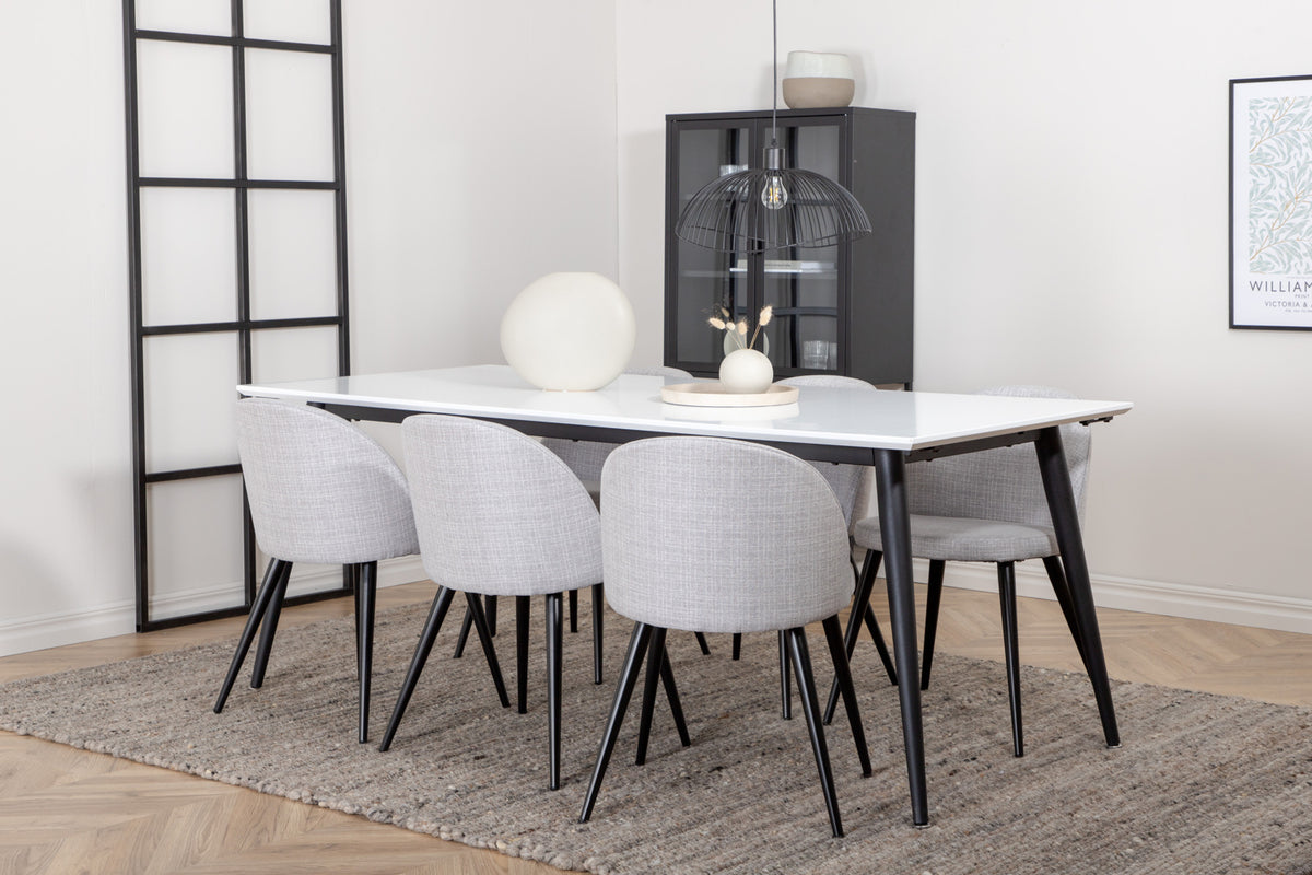 Venture Design Jimmy & Velvet Rektangulära Matbord 195 x 90 Vit + Matstolar 2-pack Grå