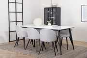 Venture Design Jimmy & Velvet Rektangulära Matbord 195 x 90 Vit + Matstolar 2-pack Grå