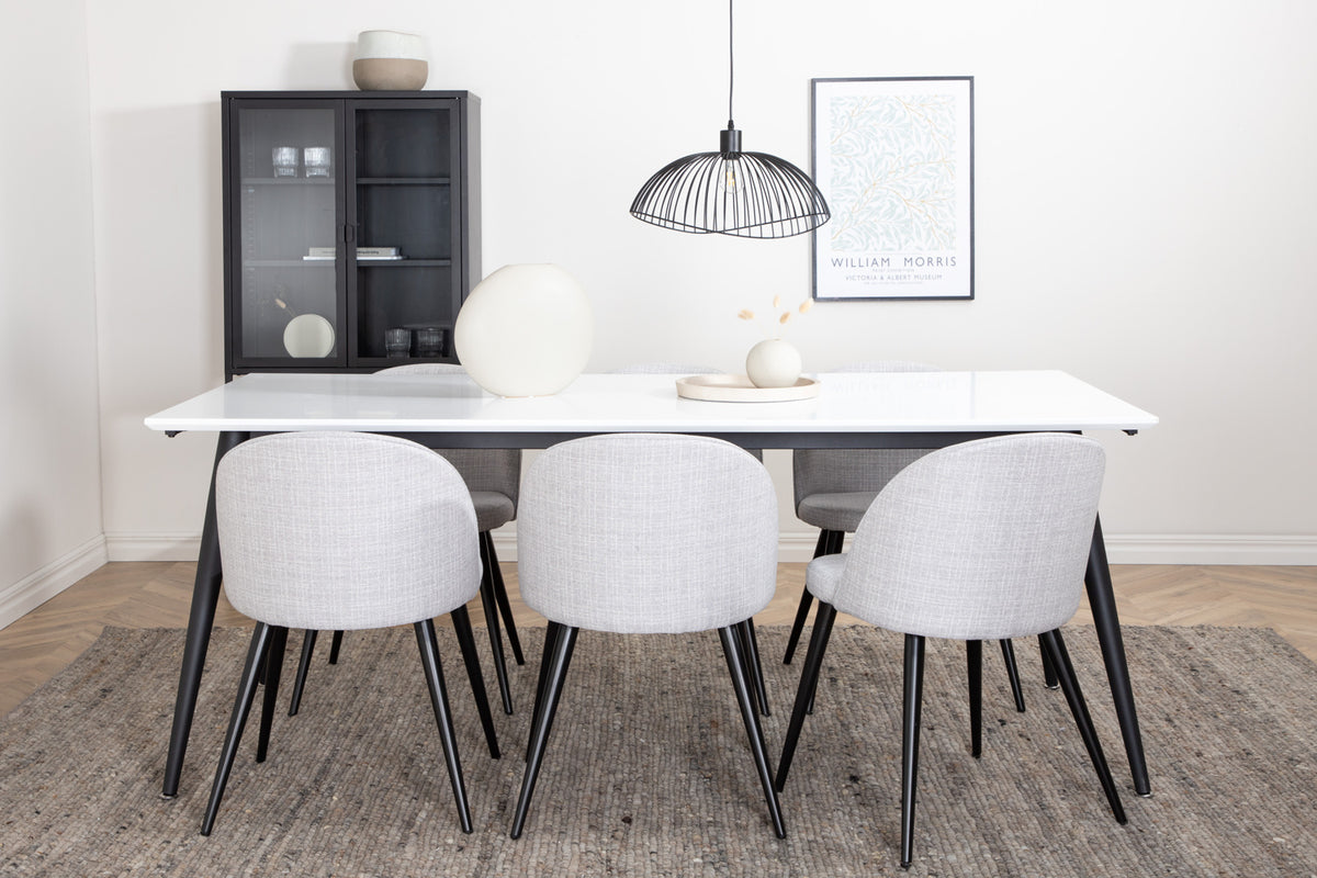 Venture Design Jimmy & Velvet Rektangulära Matbord 195 x 90 Vit + Matstolar 2-pack Grå