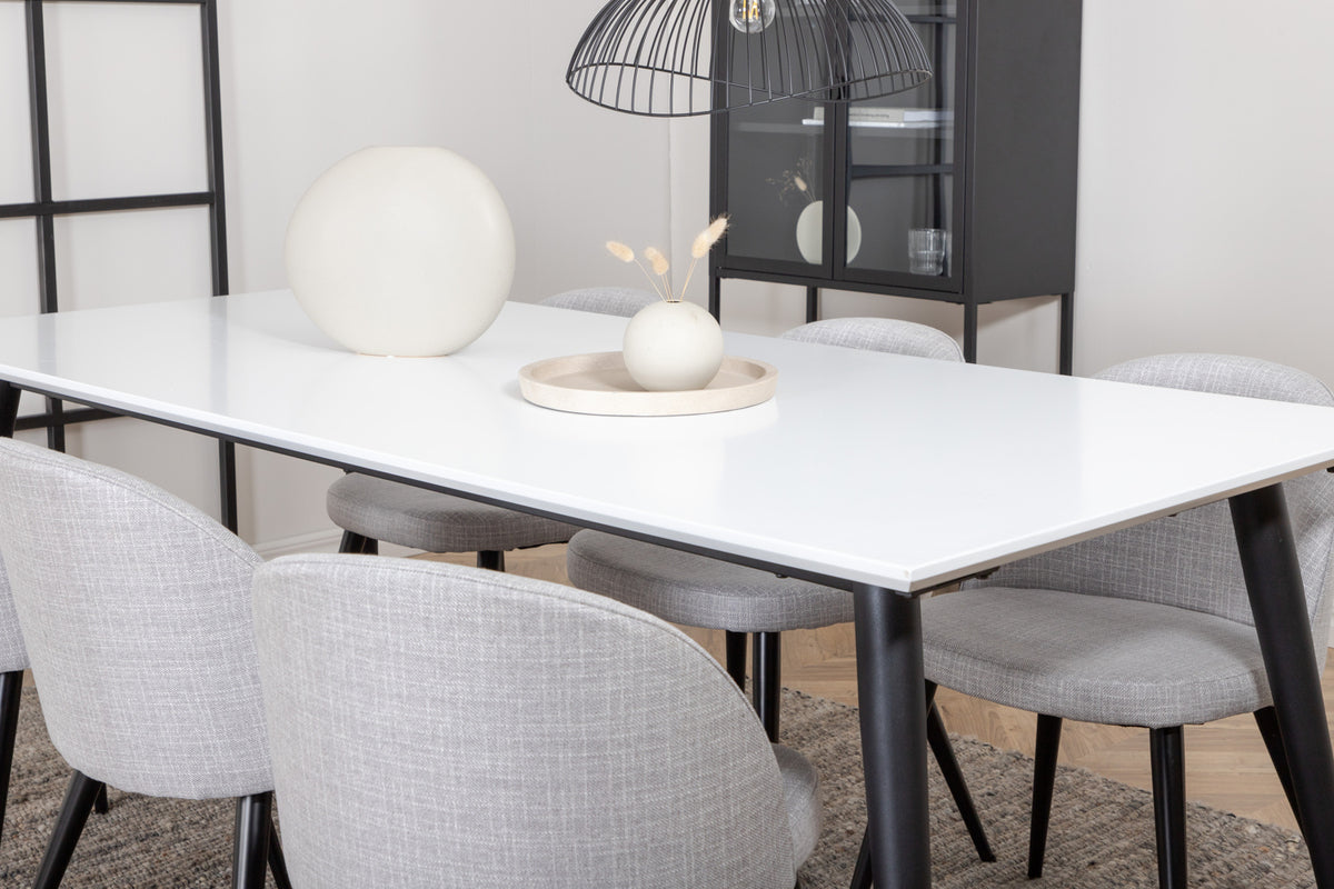Venture Design Jimmy & Velvet Rektangulära Matbord 195 x 90 Vit + Matstolar 2-pack Grå