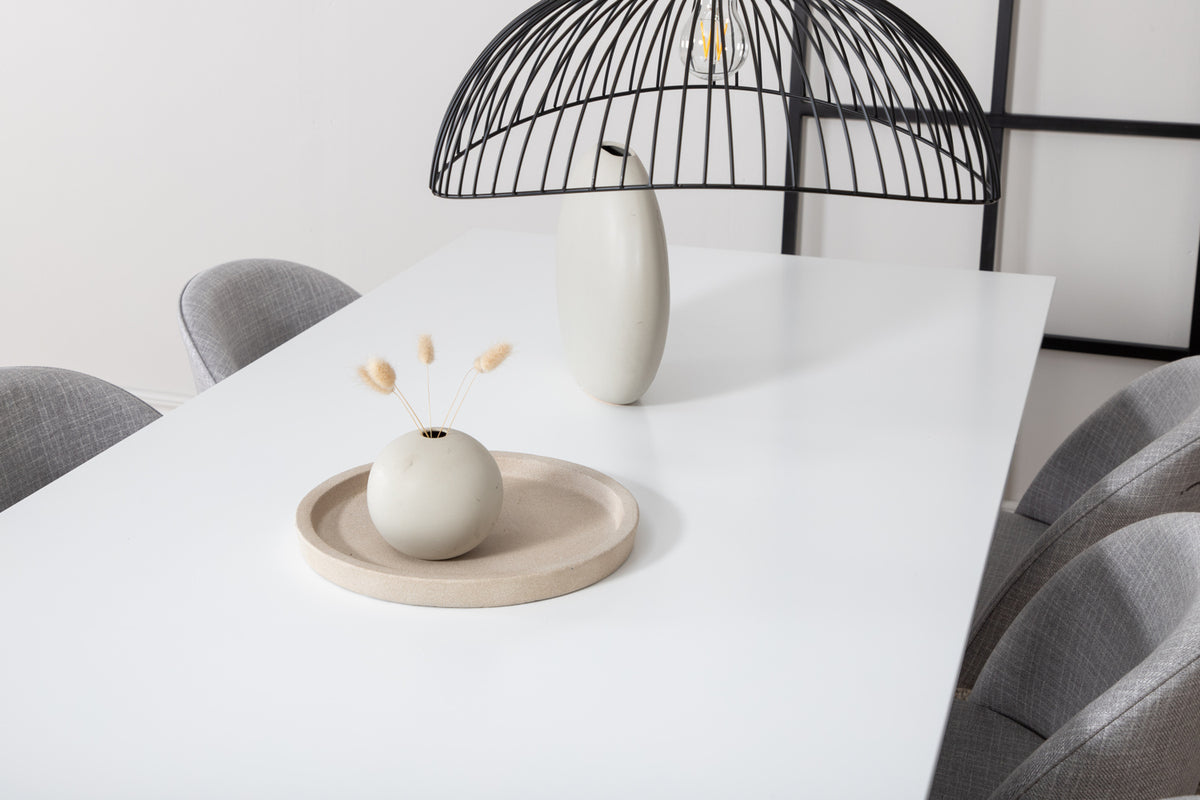 Venture Design Jimmy & Velvet Rektangulära Matbord 195 x 90 Vit + Matstolar 2-pack Grå