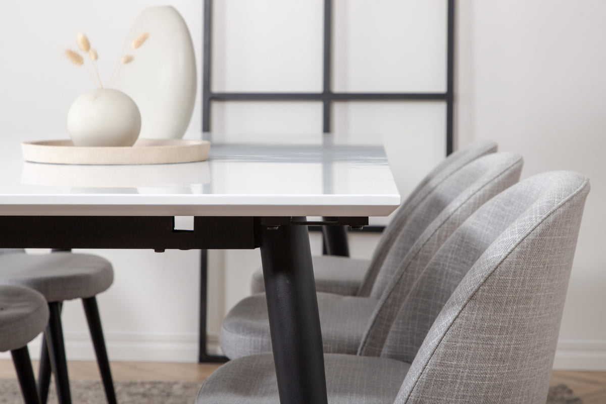 Venture Design Jimmy & Velvet Rektangulära Matbord 195 x 90 Vit + Matstolar 2-pack Grå
