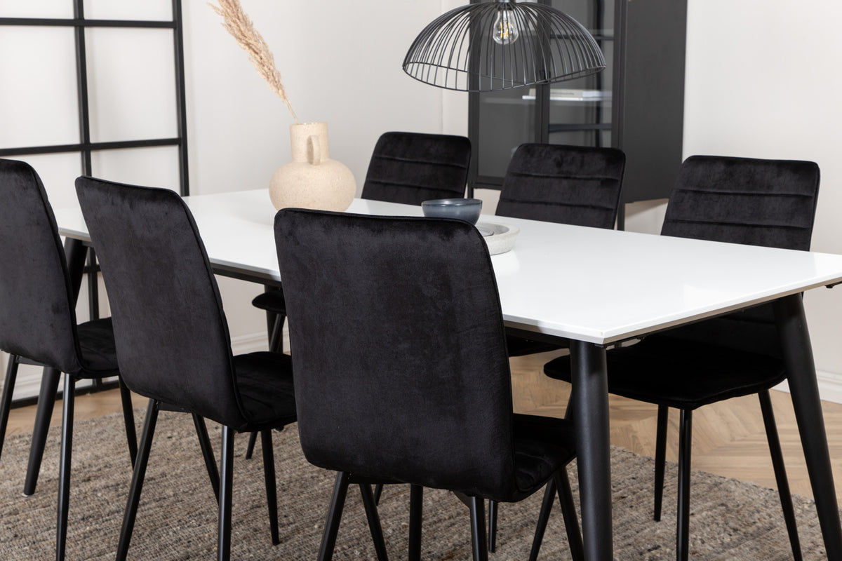 Venture Design Jimmy & Windu Rektangulära Matbord 195 x 90 Vit + Matstolar 2-pack Svart