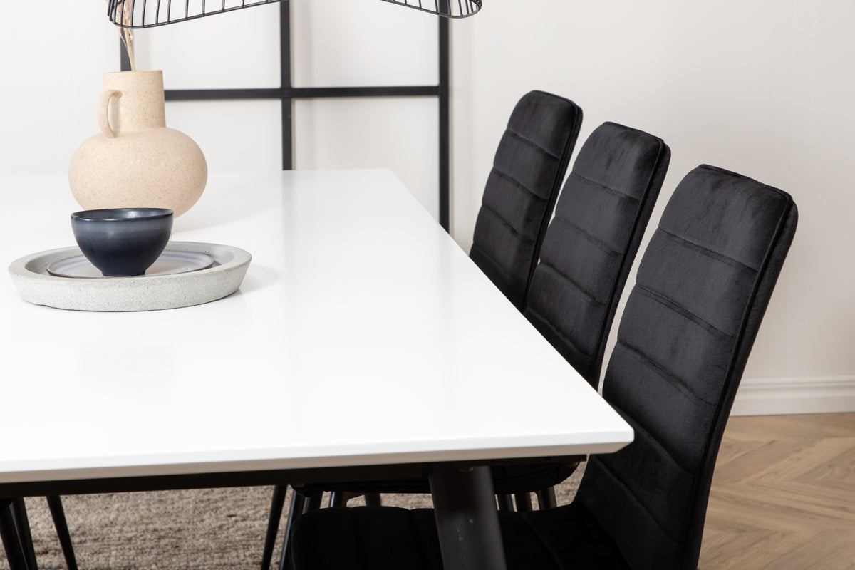 Venture Design Jimmy & Windu Rektangulära Matbord 195 x 90 Vit + Matstolar 2-pack Svart