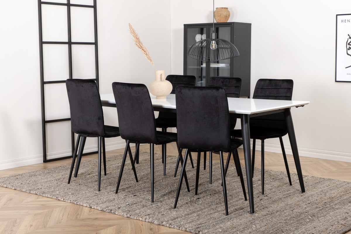 Venture Design Jimmy & Windu Rektangulära Matbord 195 x 90 Vit + Matstolar 2-pack Svart