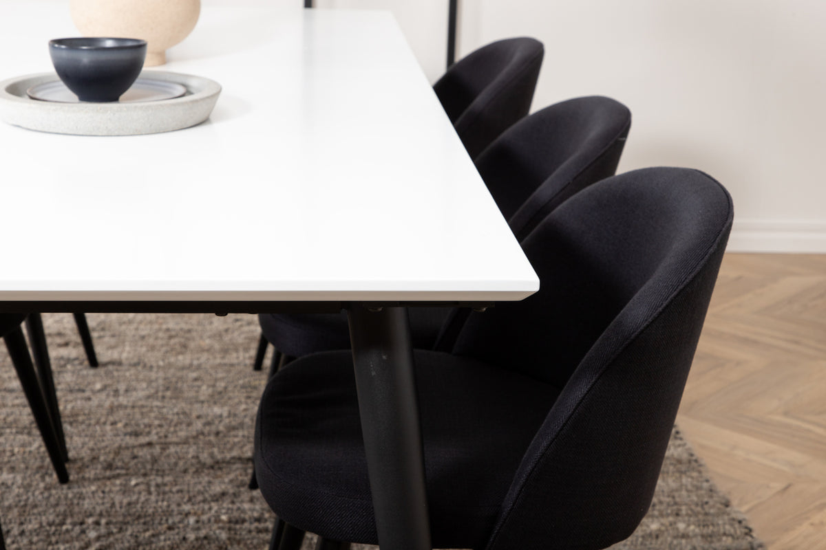 Venture Design Jimmy & Velvet Rektangulära Matbord 195 x 90 Vit + Matstolar 2-pack Svart
