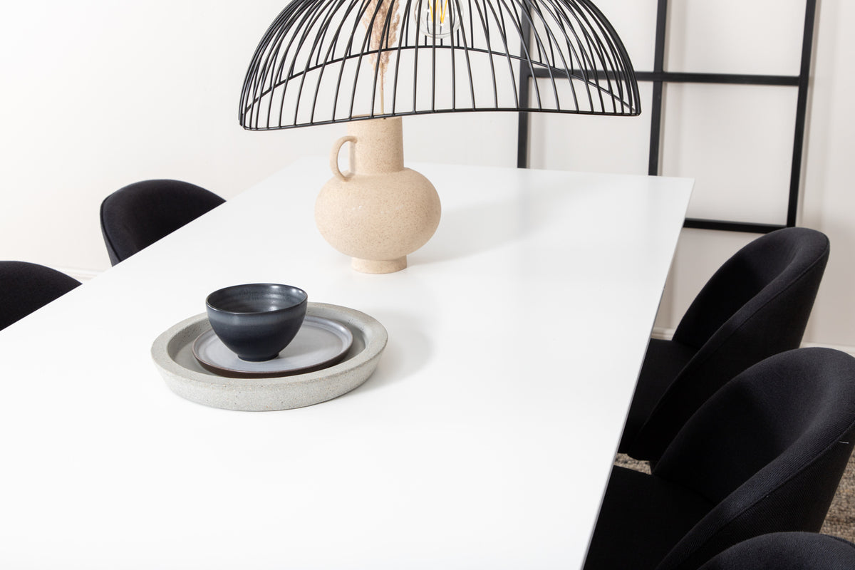 Venture Design Jimmy & Velvet Rektangulära Matbord 195 x 90 Vit + Matstolar 2-pack Svart