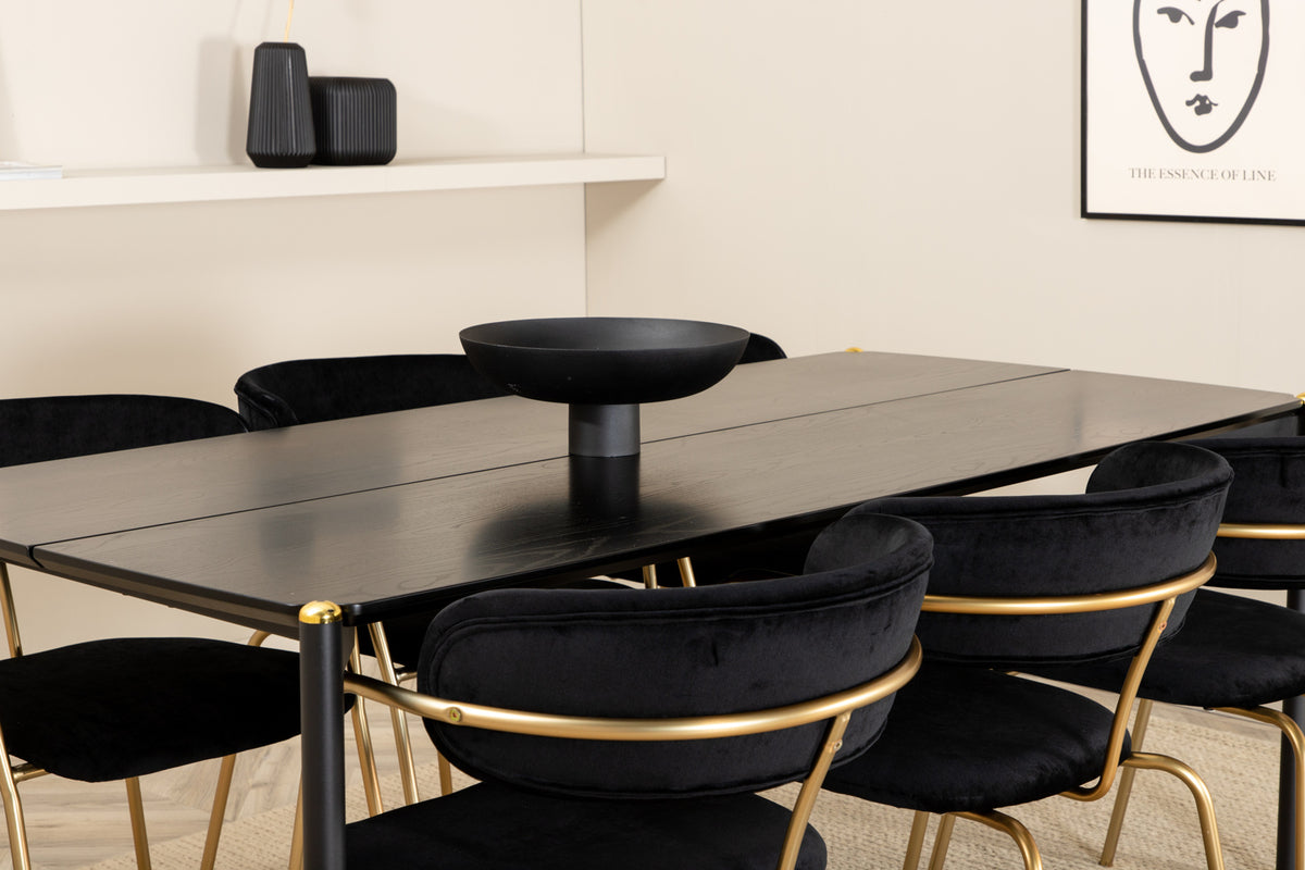 Venture Design Arrow & Pelle Matstolar 2-pack Svart + Rektangulära Matbord 190 x 90 Svart