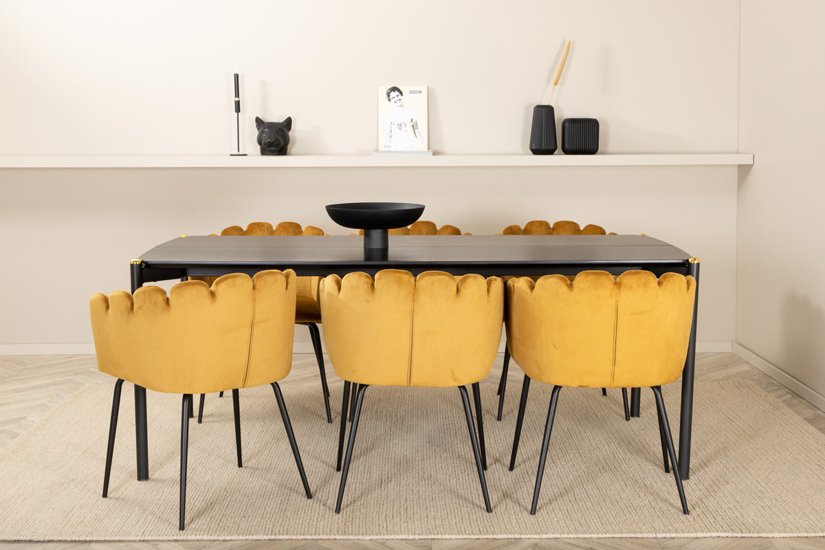 Venture Design Limhamn & Pelle Matstolar Gul + Rektangulära Matbord 190 x 90 Svart