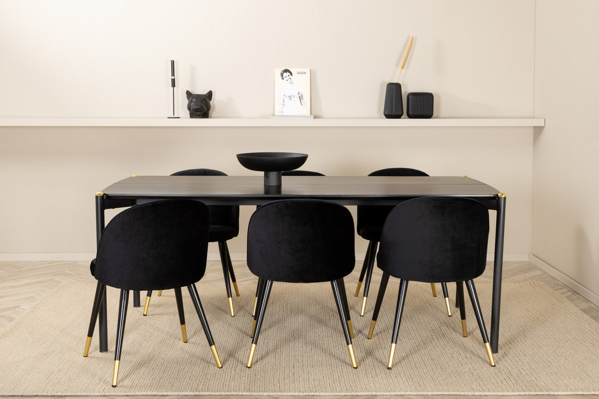 Venture Design Pelle & Velvet Rektangulära Matbord 190 x 90 Svart + Matstolar 2-pack Svart