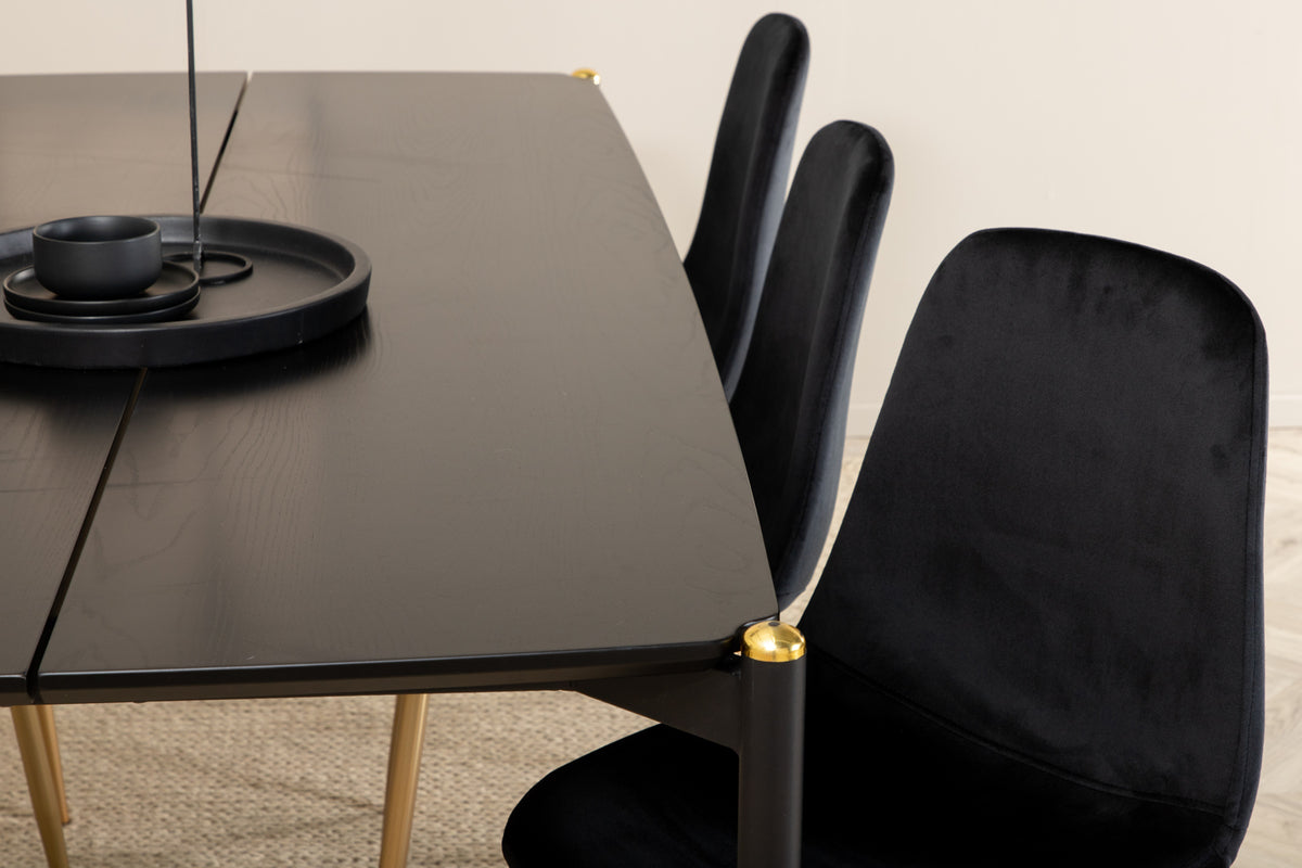 Venture Design Pelle & Polar Rektangulära Matbord 190 x 90 Svart + Matstolar 2-pack Svart