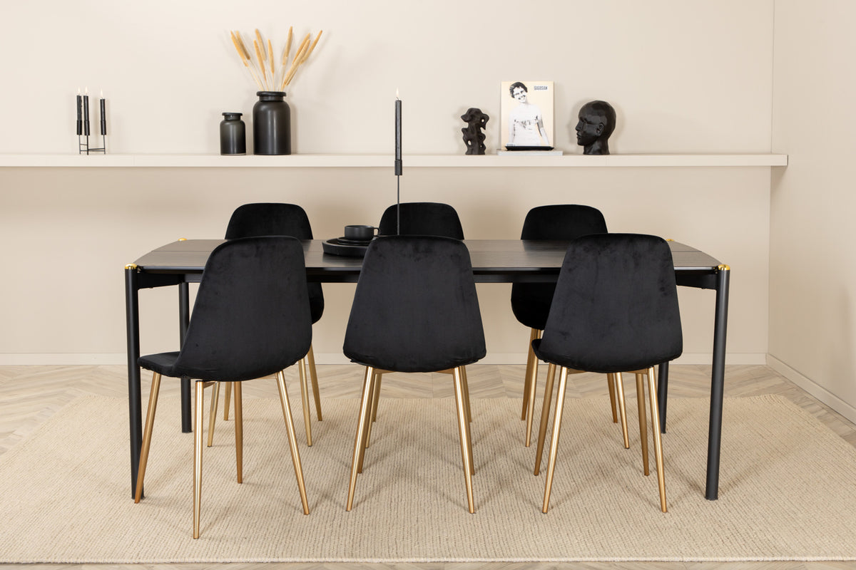 Venture Design Pelle & Polar Rektangulära Matbord 190 x 90 Svart + Matstolar 2-pack Svart
