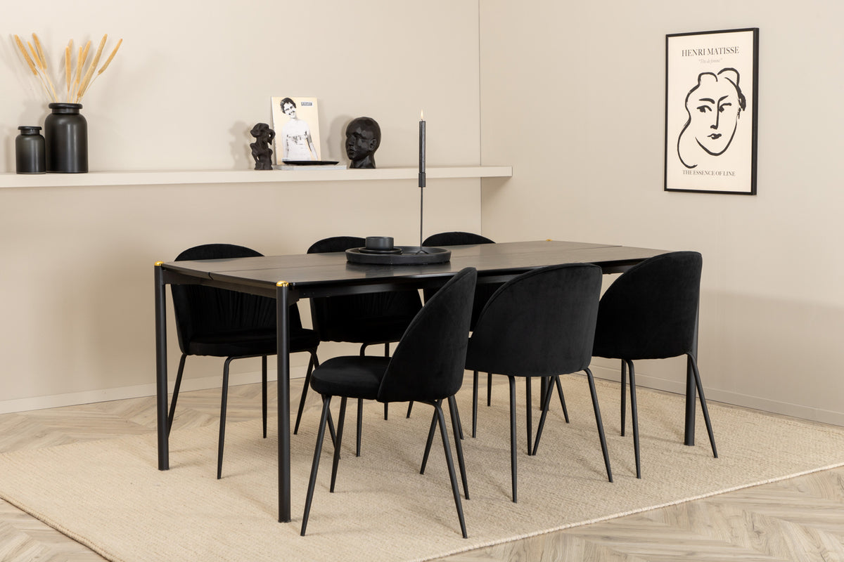 Venture Design Wrinkles & Pelle Matstolar 2-pack Svart + Rektangulära Matbord 190 x 90 Svart