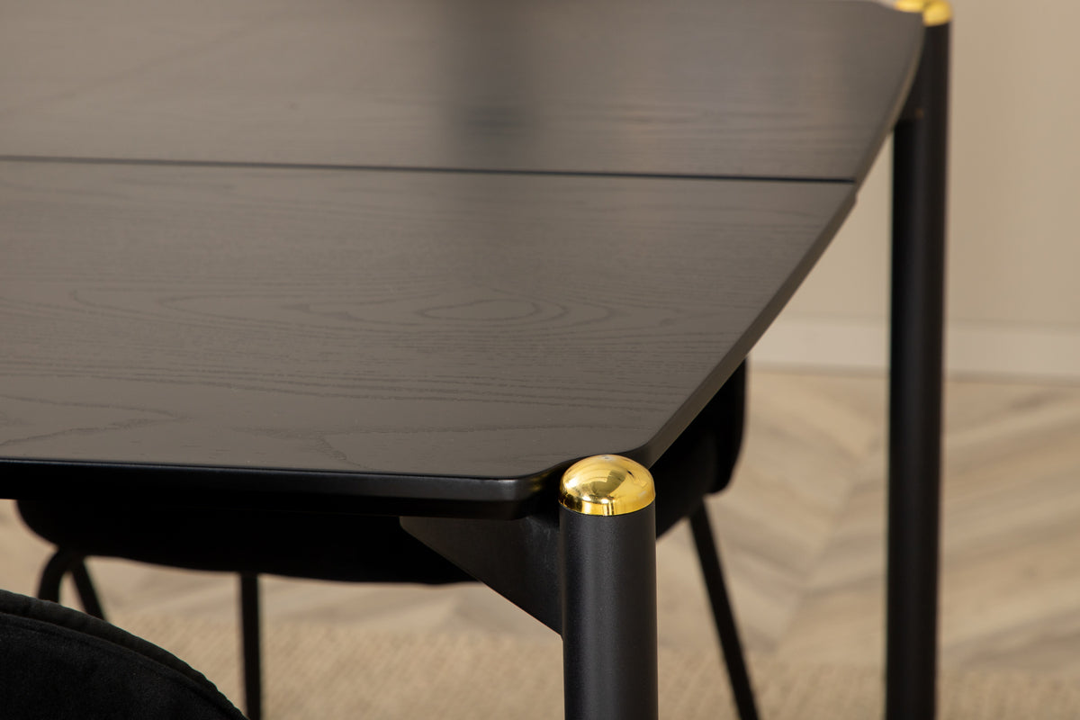 Venture Design Wrinkles & Pelle Matstolar 2-pack Svart + Rektangulära Matbord 190 x 90 Svart